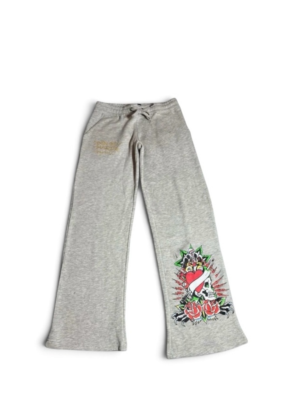 Ed Hardy Heart Of Roses Grey Wide Leg Sweat Pants NWT Size S - Picture 3 of 5